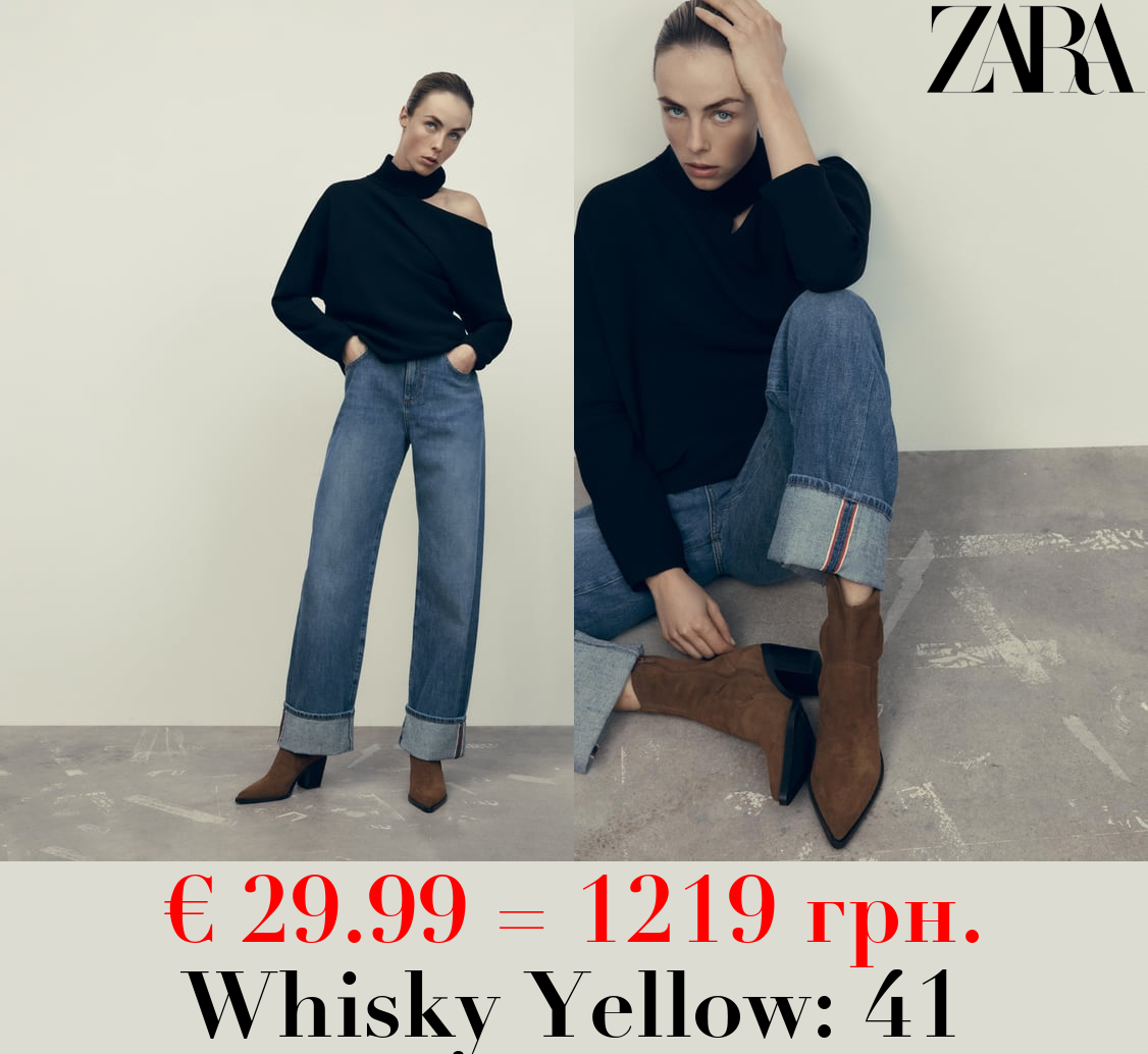 SPLIT SUEDE COWBOY HIGH HEEL ANKLE BOOTS