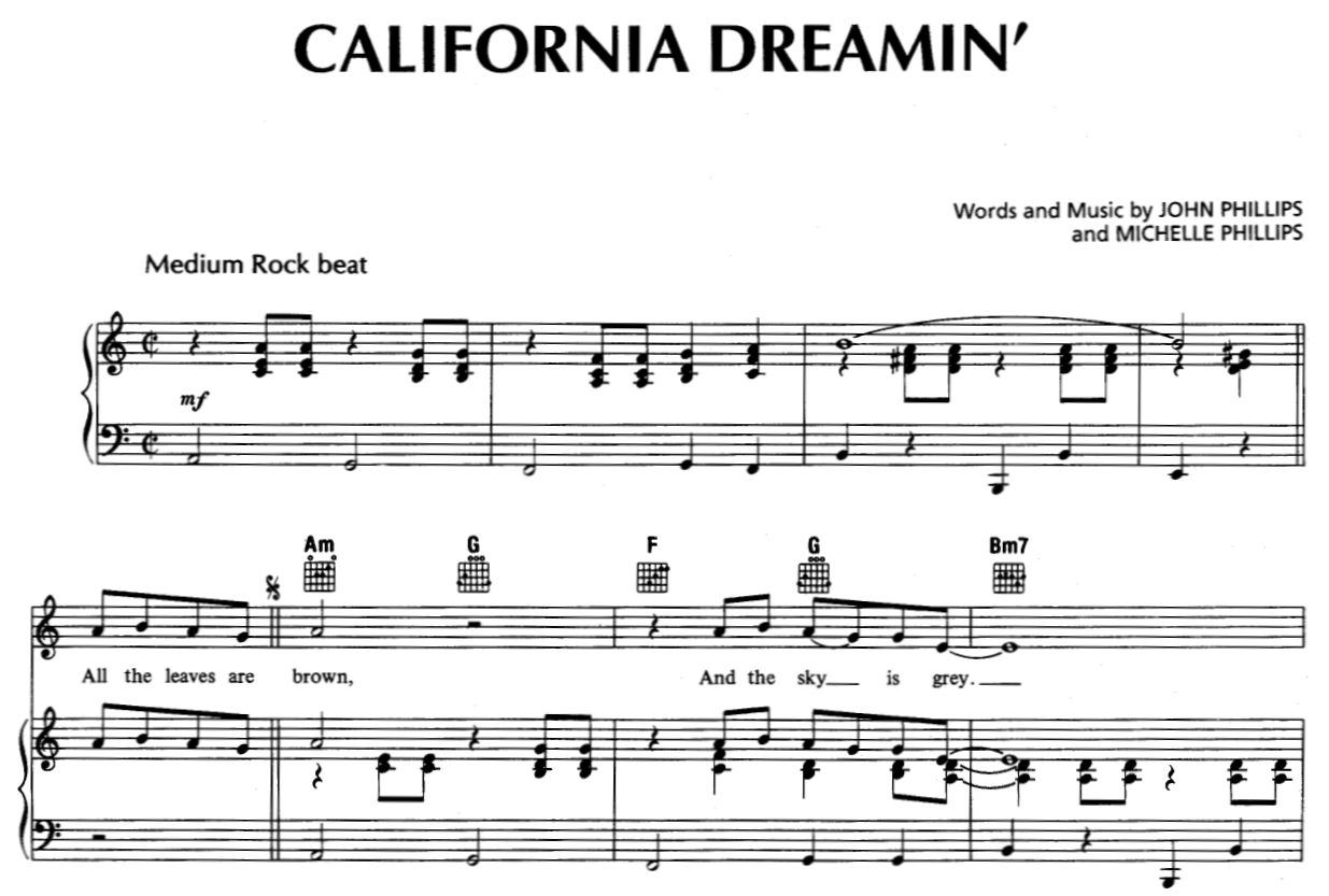 Калифорния песня текст. Ноты Калифорния дримс. California Dreaming Ноты. Калифорния Dreaming Ноты. The mamas & the Papas - California Dreamin' Ноты.