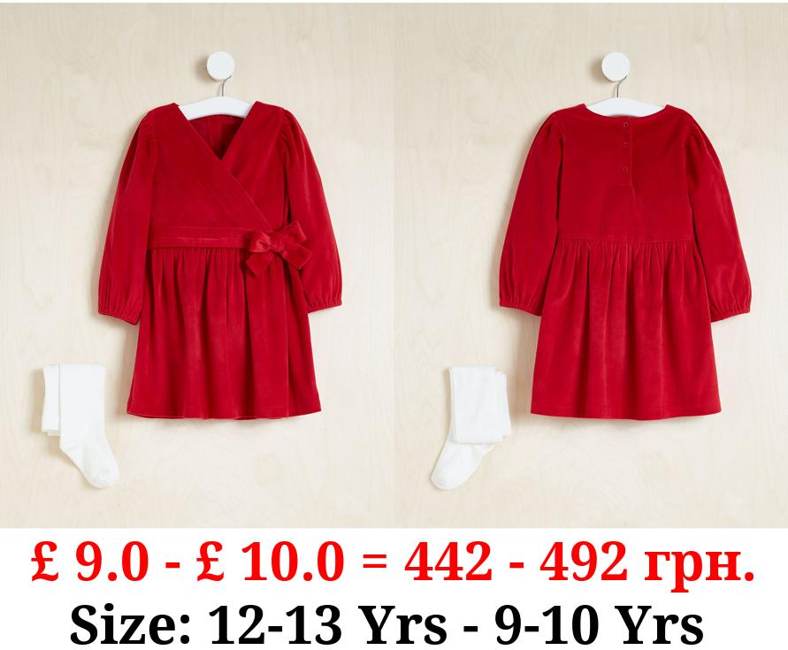 Billie Faiers Red Velour Wrap Dress and Tights Outfit