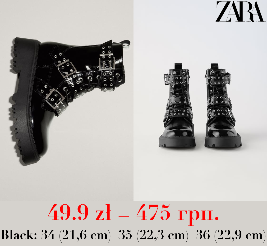 STUDDED FAUX PATENT ANKLE BOOTS