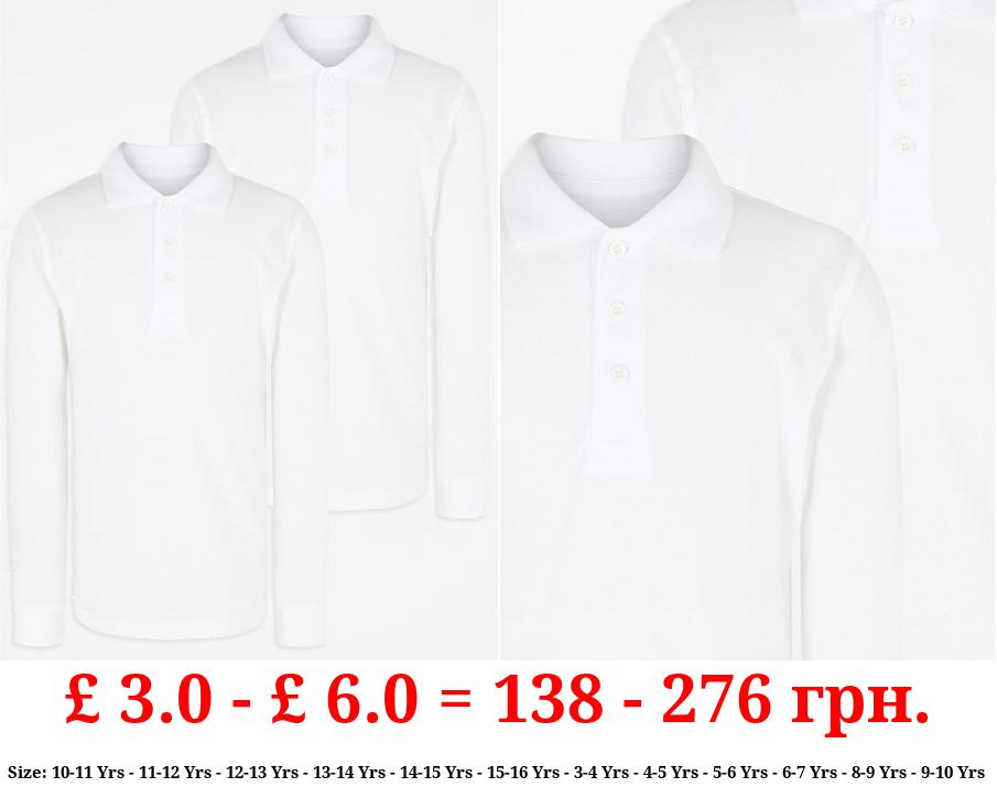 White School Long Sleeve Polo Shirt 2 Pack