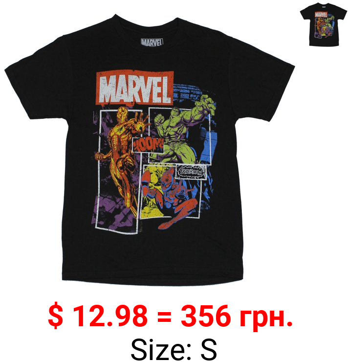 Marvel Comics Mens T-Shirt -  Distressed Stylized Iron Man Hulk & Spidey Boxes (Large, Large)