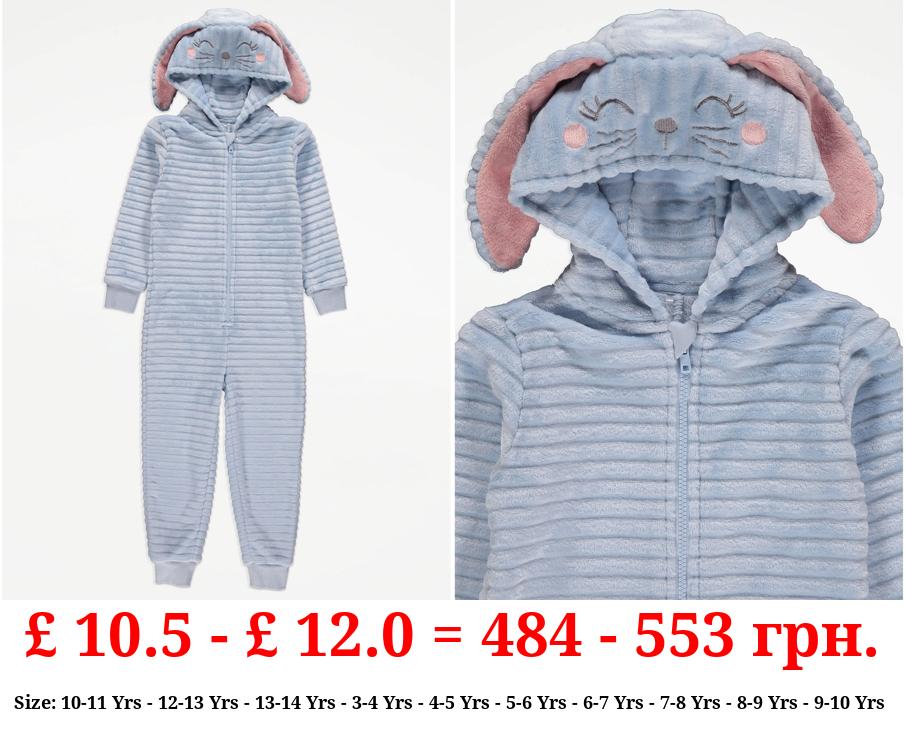 Blue Bunny Fleece Hooded Onesie