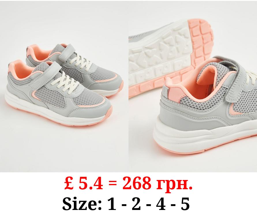 Grey Mesh Single Strap Trainers
