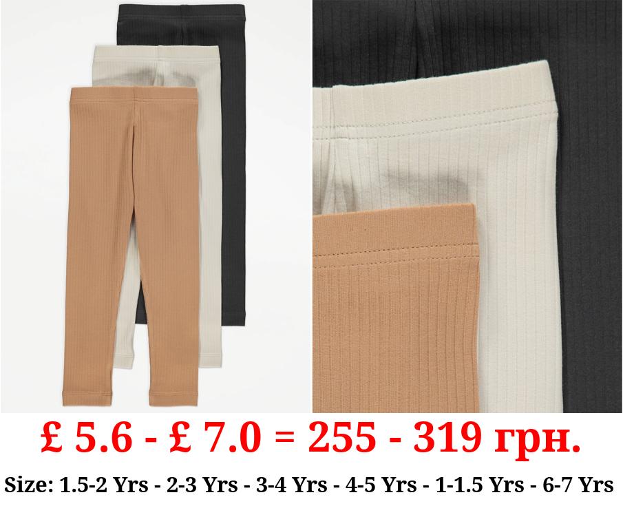 Neutral Ribbed Leggings 3 Pack