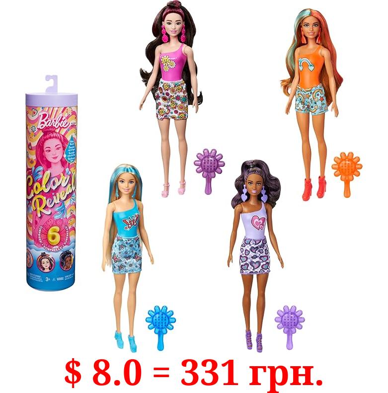 Barbie Color Reveal Doll & Accessories with 6 Unboxing Surprises, Rainbow-Inspired Series with Color-Change Bodice, 1960s Theme