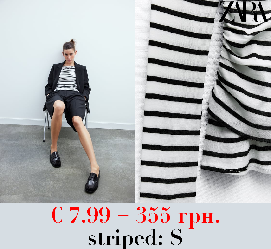 DELICATE STRIPED ASYMMETRIC TOP WITH OVERLAY DETAIL