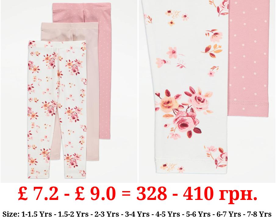 Pink Rose Jersey Leggings 3 Pack