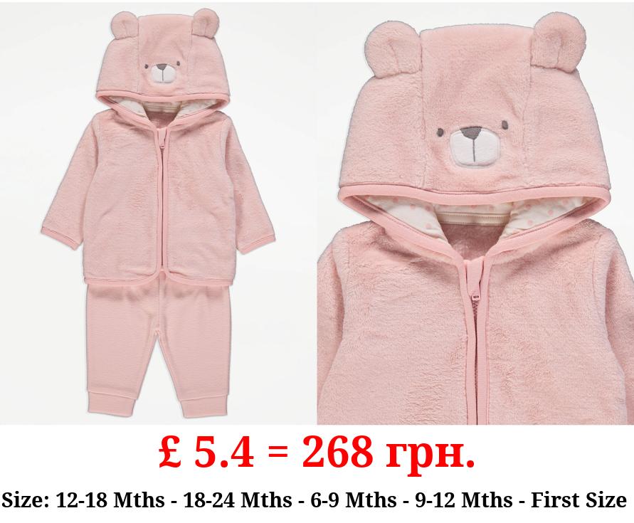 Pink Teddy Fleece Hoodie and Joggers Outfit