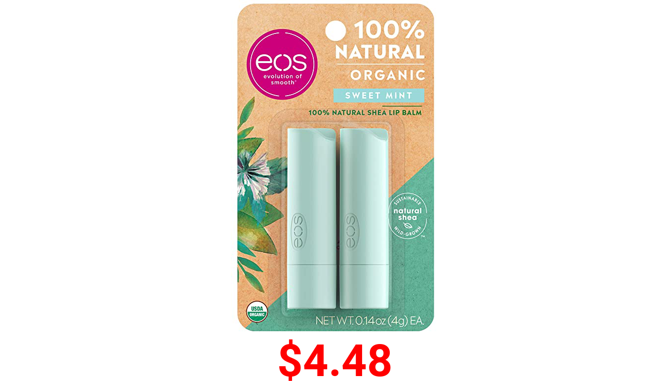 eos USDA Organic Lip Balm - Sweet Mint | Lip Care to Moisturize Dry Lips | 100% Natural and Gluten Free | Long Lasting Hydration | 0.14 oz | 2 Pack