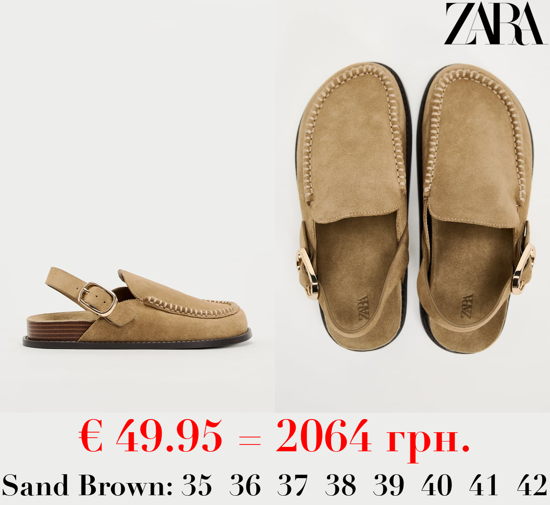 FLAT SPLIT SUEDE CLOGS