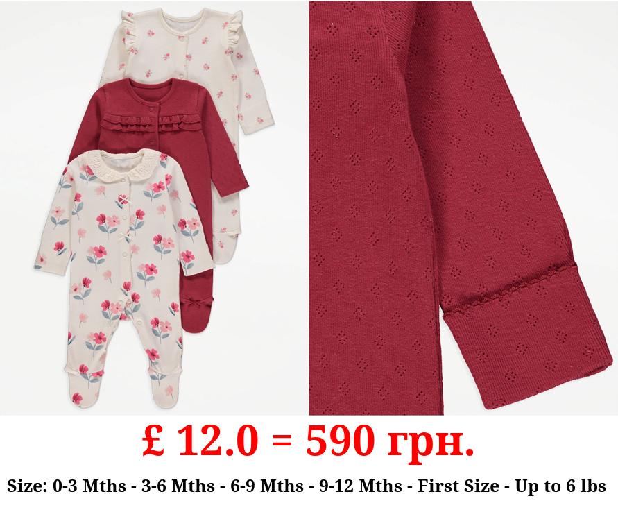 Frilly Poppy Sleepsuits 3 Pack