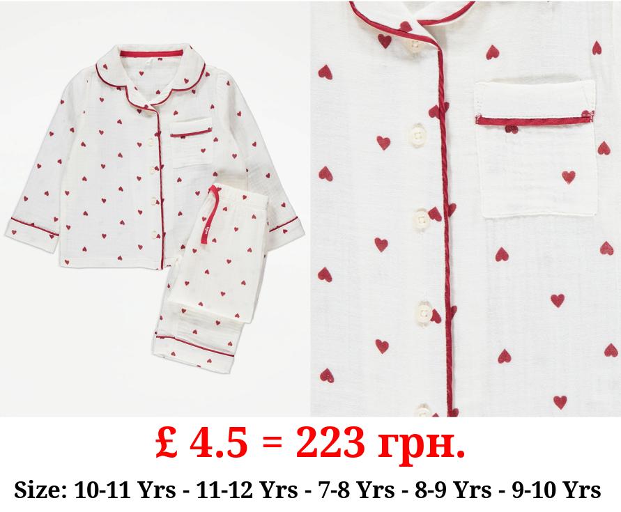 Cream Heart Matching Kids Valentines Shirt Pyjamas