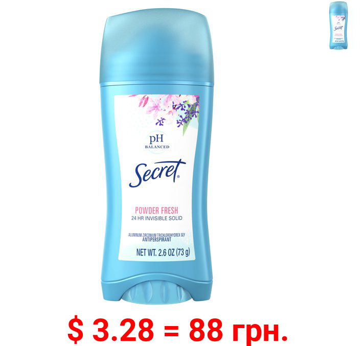 Secret Invisible Solid Antiperspirant Deodorant, Powder Fresh, 2.6 Oz.