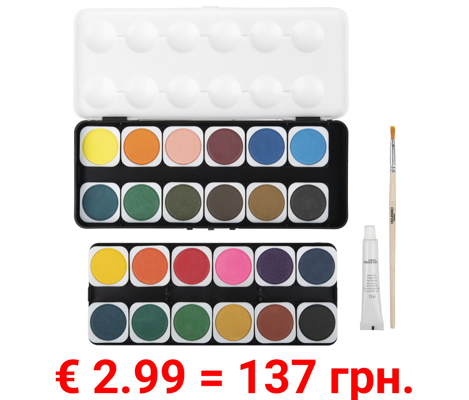 crelando® Schuldeckfarbkasten, 24 Farben