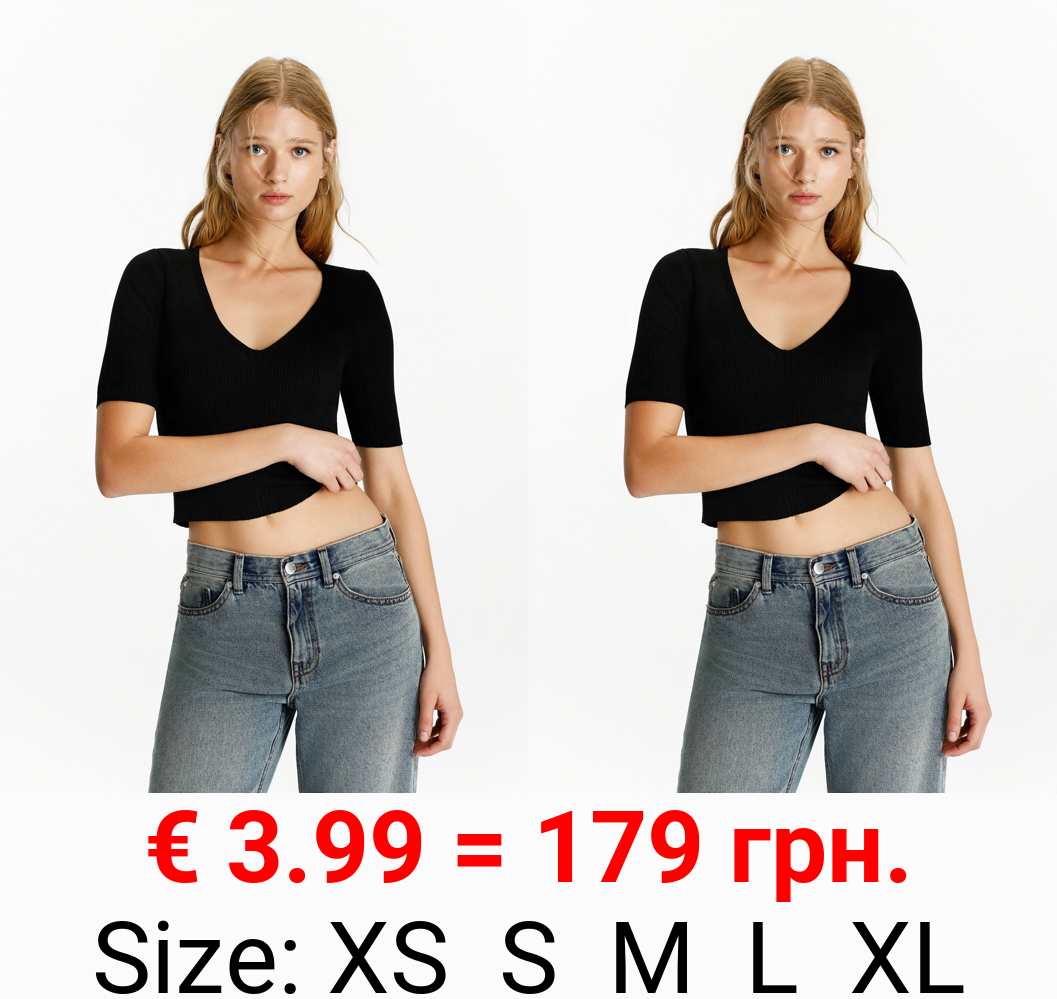 V-neck ribbed T-shirt