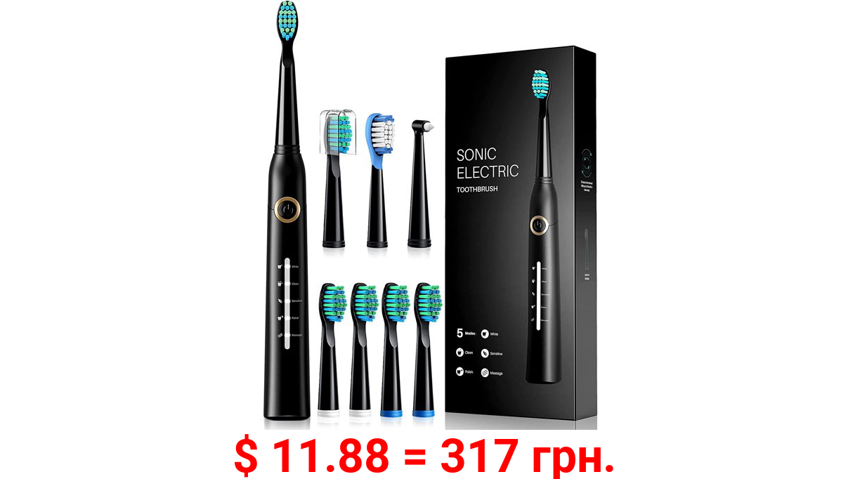 ATMOKO Electric Toothbrush, Greamo Sonic Electric Toothbrushes with 8 Brush Heads, 5 Modes, 40000 VPM Power Rechargeable Toothbrushes for Adults