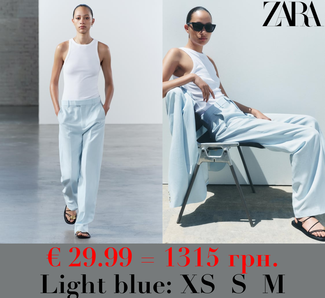 ZW COLLECTION LINEN BLEND STRAIGHT-FIT TROUSERS