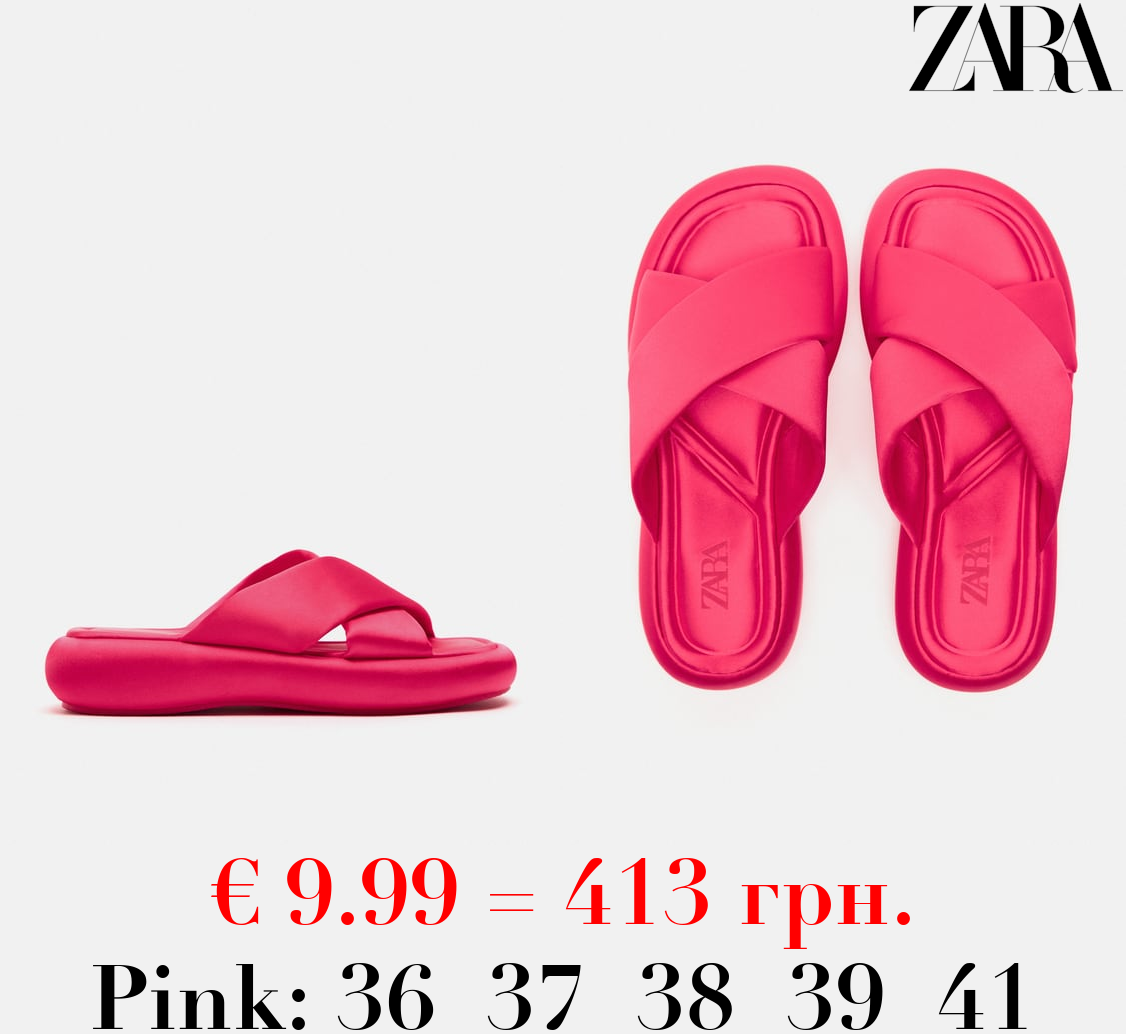 CRISS-CROSS FLAT FABRIC SLIDER SANDALS