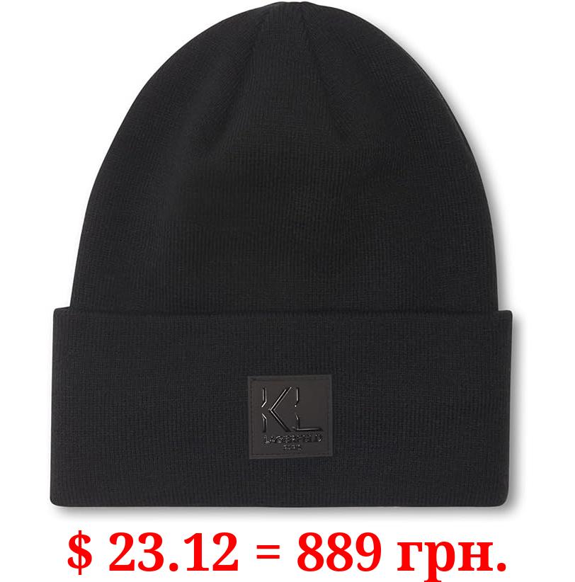 Karl Lagerfeld Paris Women's Fleece Lined Kl Patch Beanie, Black
