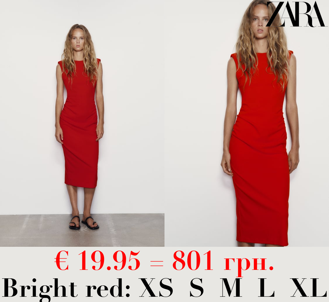 FITTED MIDI DRESS WITH PADDED SHOULDERS