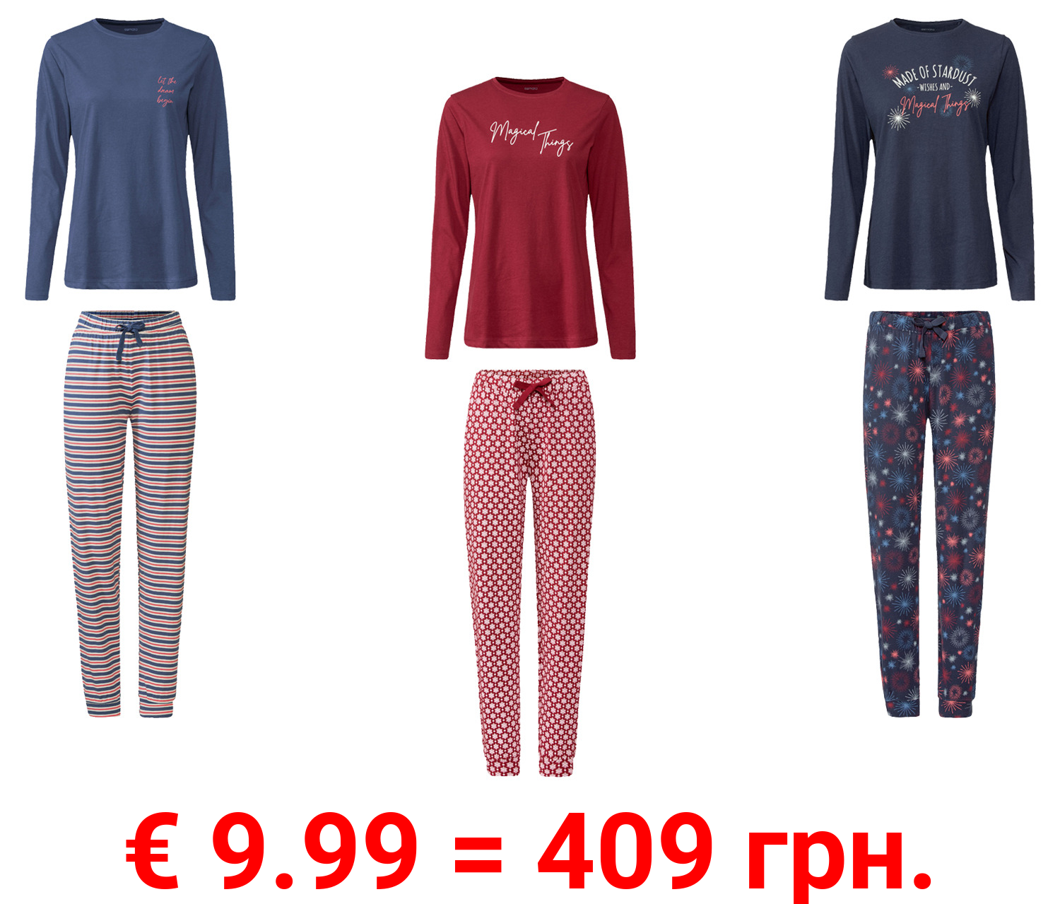 esmara® Damen Pyjama aus reiner Baumwolle
