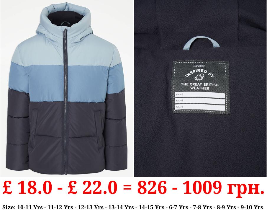 Blue Colour Block Padded Coat