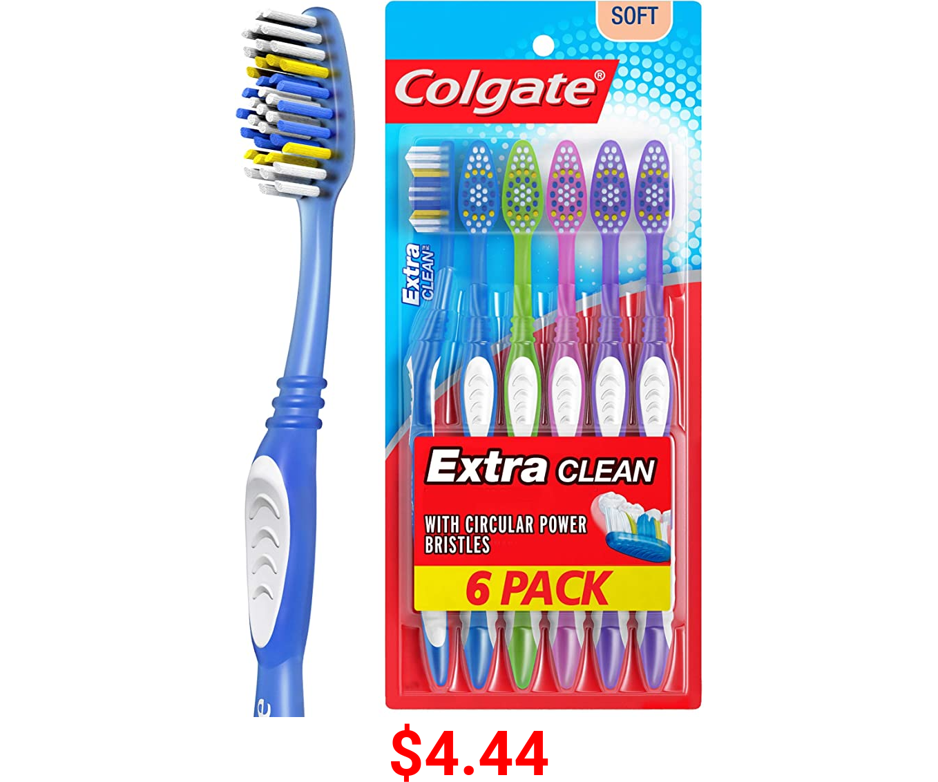 Colgate Extra Clean Toothbrush, Full Head, SoftÂ 6 Count (Pack of 1)