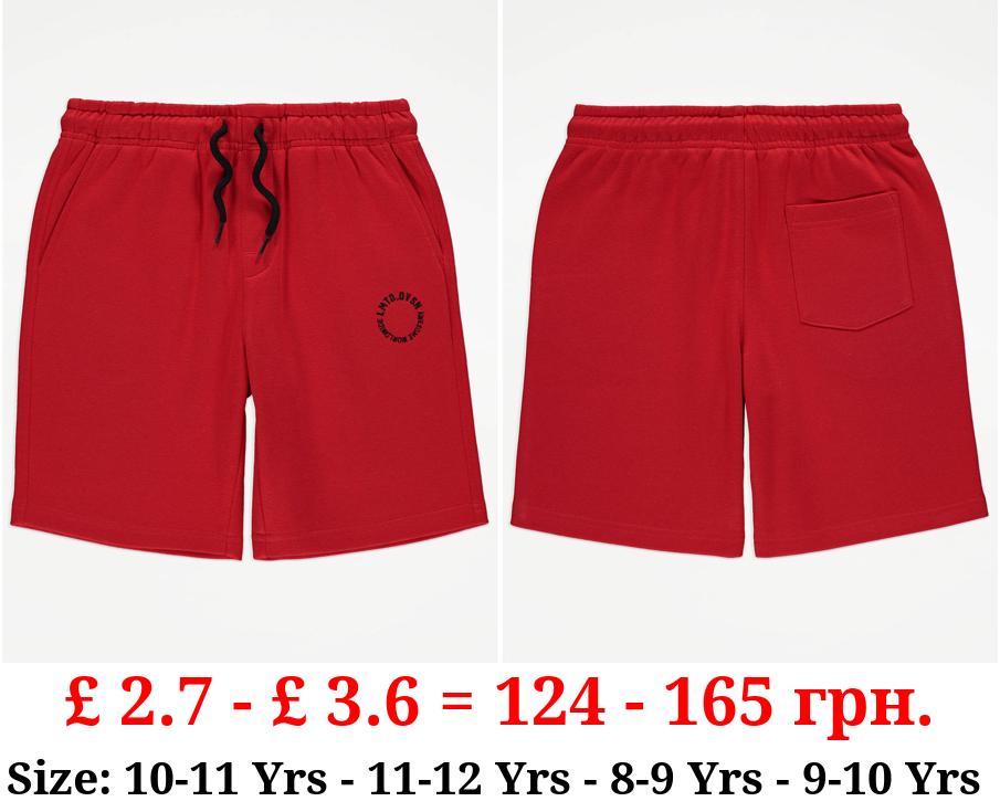 Red LMTD DVSN Embroidered Slogan Shorts