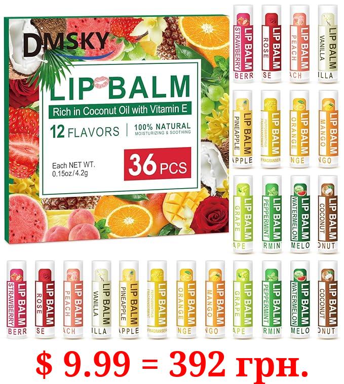 DMSKY 36 Pack Lip Balm, Natural Lip Balm Bulk with Vitamin E and Coconut Oil, Lip Care Product, Moisturizing Soothing Chapped Lips
