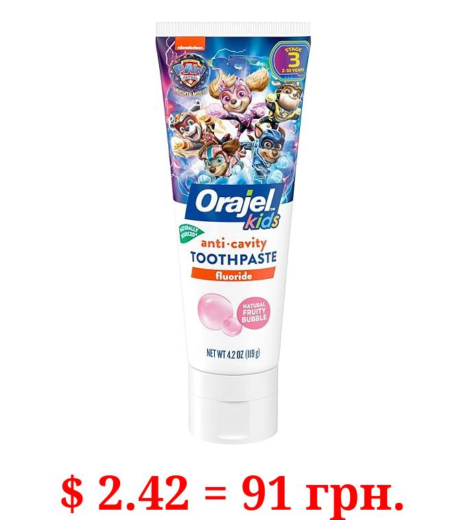 Orajel Kids Paw Patrol Anti-Cavity Fluoride Toothpaste, Natural Fruity Bubble Flavor, 4.2oz Tube