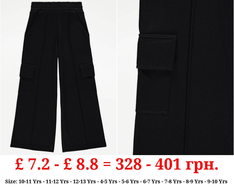 Black Wide Leg Cargo Pocket Joggers