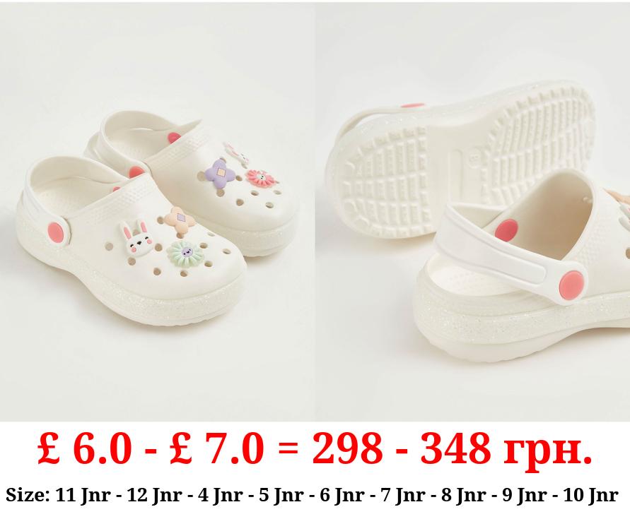 White Bunny Badge Clogs