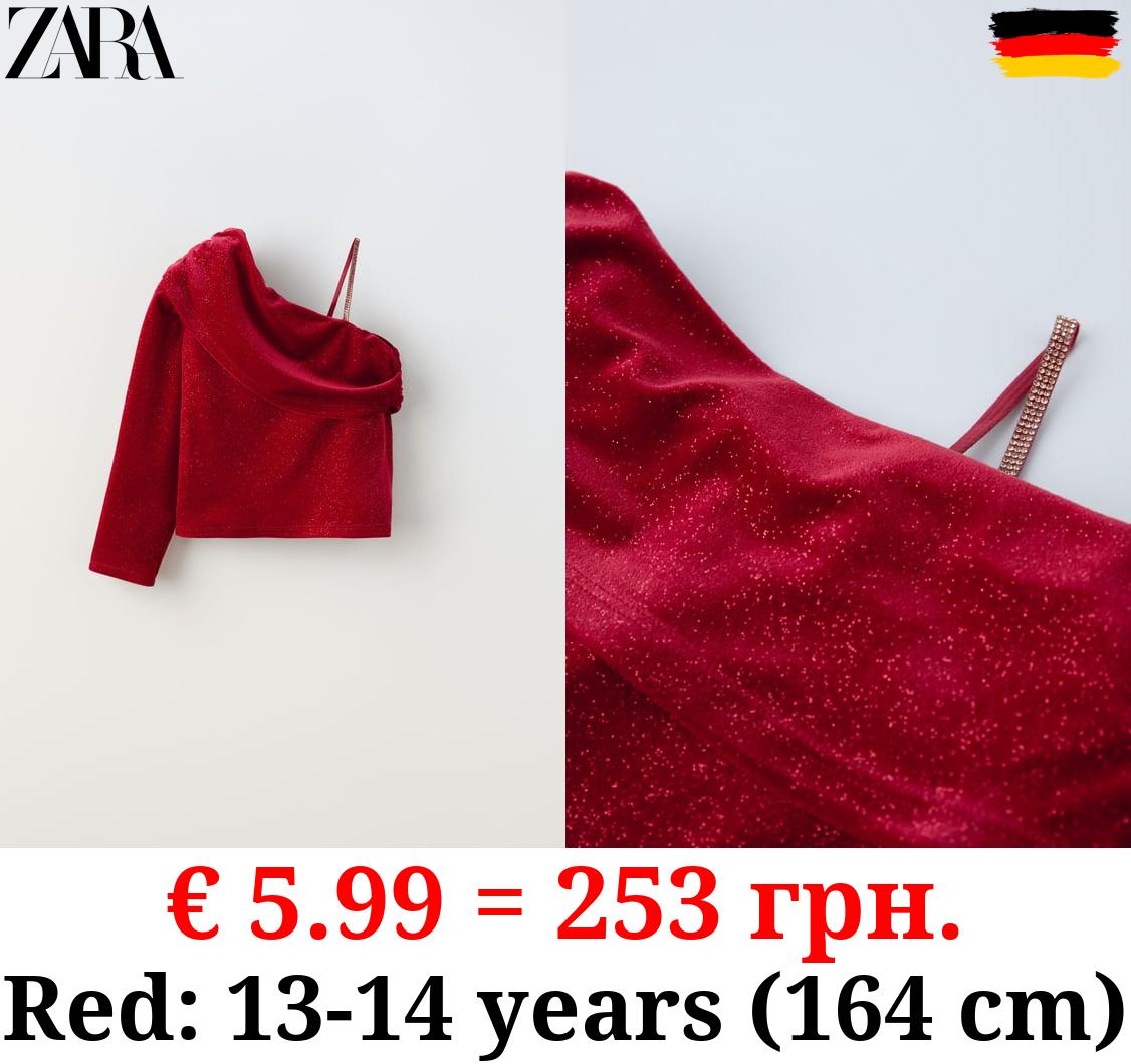 ASYMMETRIC VELVET TOP WITH RHINESTONES