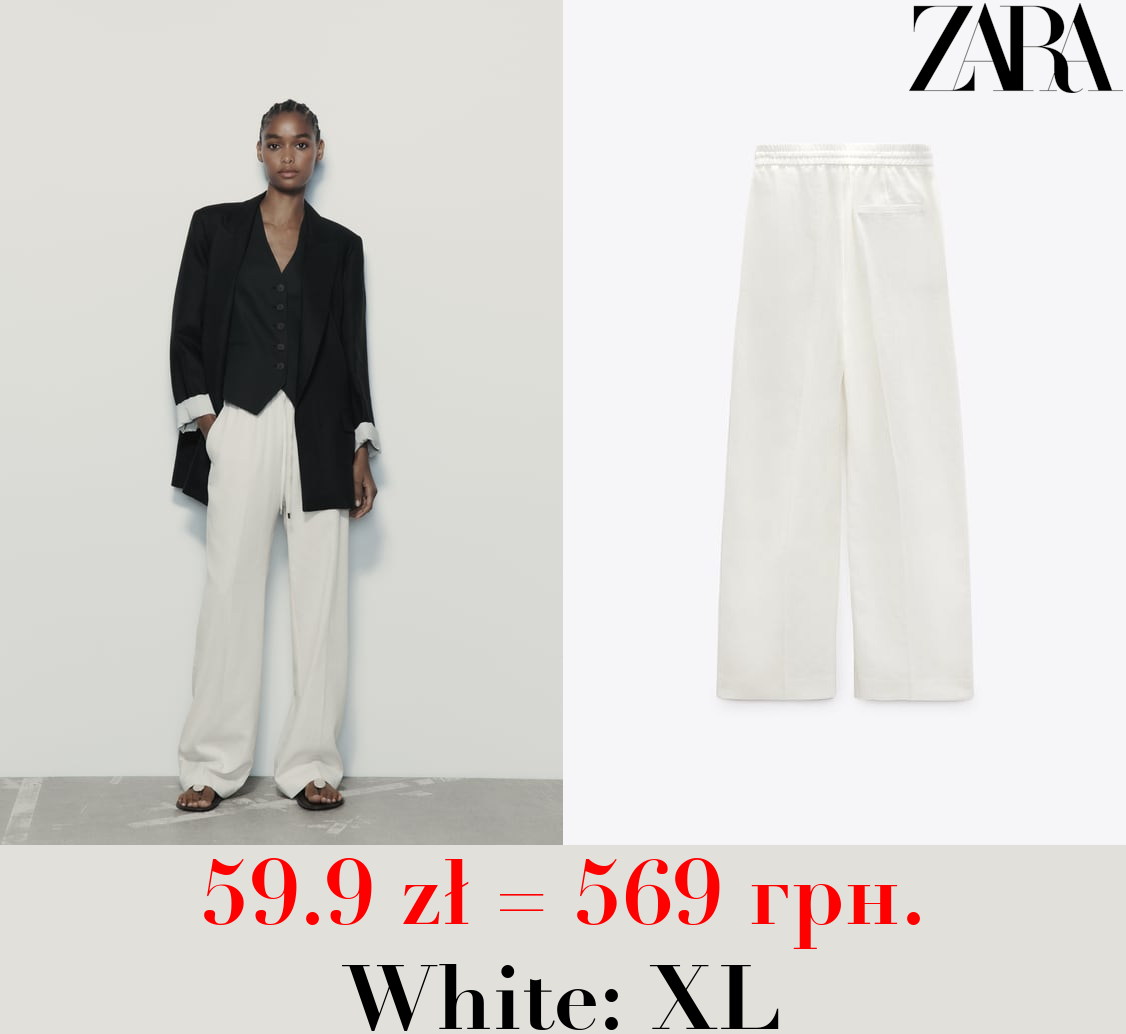 LINEN BLEND STRAIGHT TROUSERS