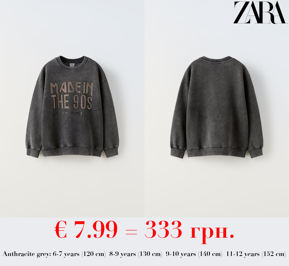 SWEATSHIRT WITH RHINESTONE SLOGAN