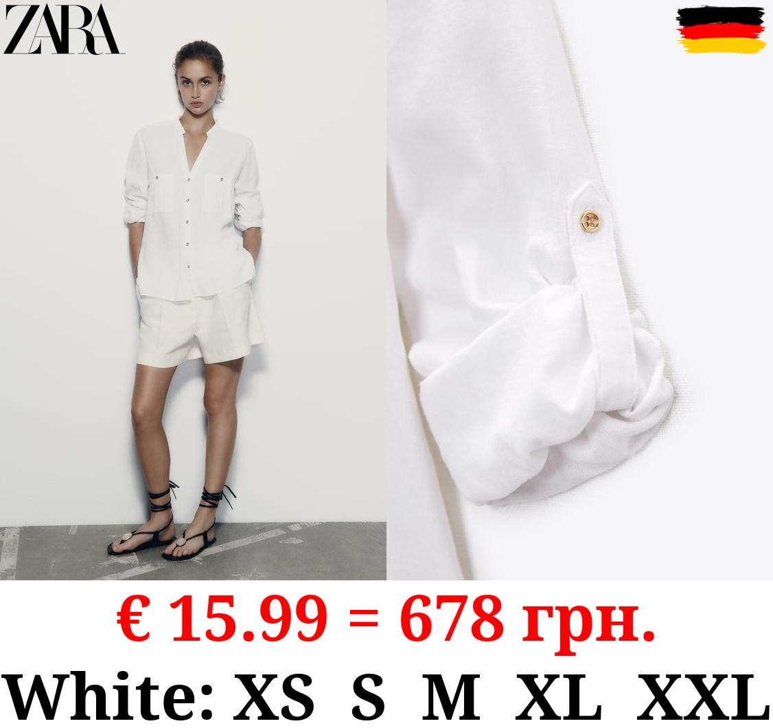 ROLL-UP SLEEVE LINEN BLEND SHIRT