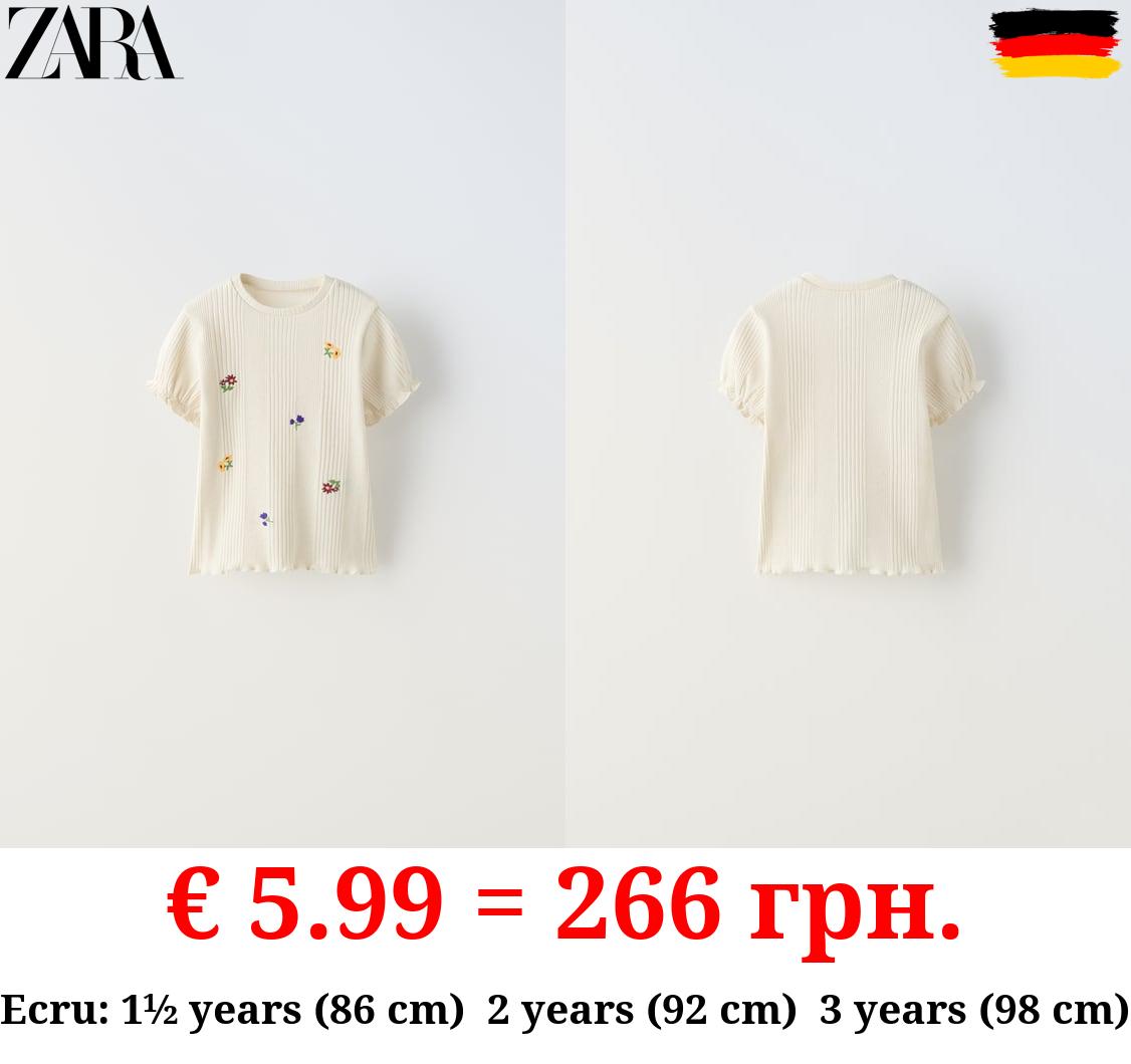 POINTELLE T-SHIRT WITH EMBROIDERED FLOWERS