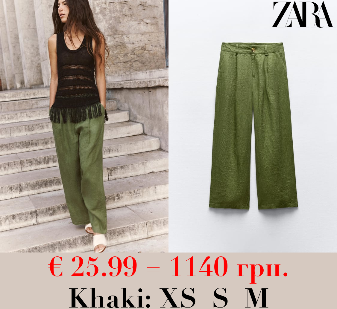 100% LINEN WIDE-LEG TROUSERS