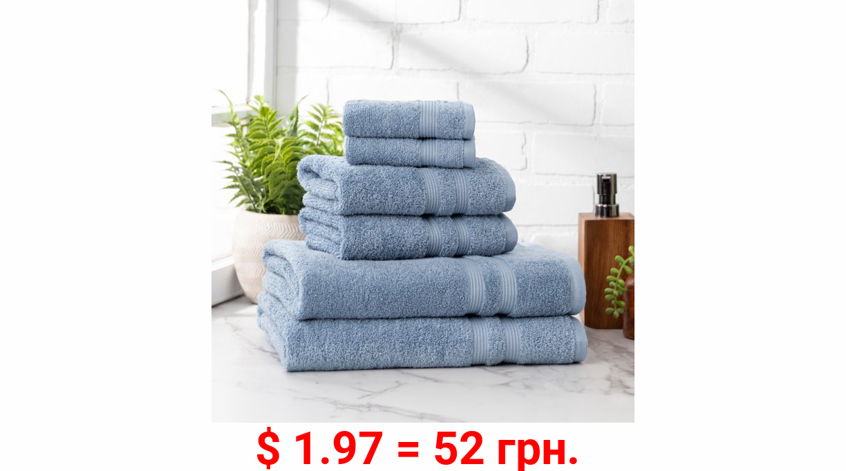Mainstays Performance 6-Piece Towel Set, Solid Blue Linen