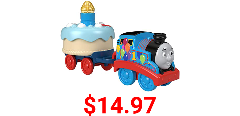Thomas & Friends Birthday Wish Thomas, Musical Push-Along Toy Train Engine with Light-up Birthday Cake for Toddlers and Preschoolers Ages 12 Months & Older