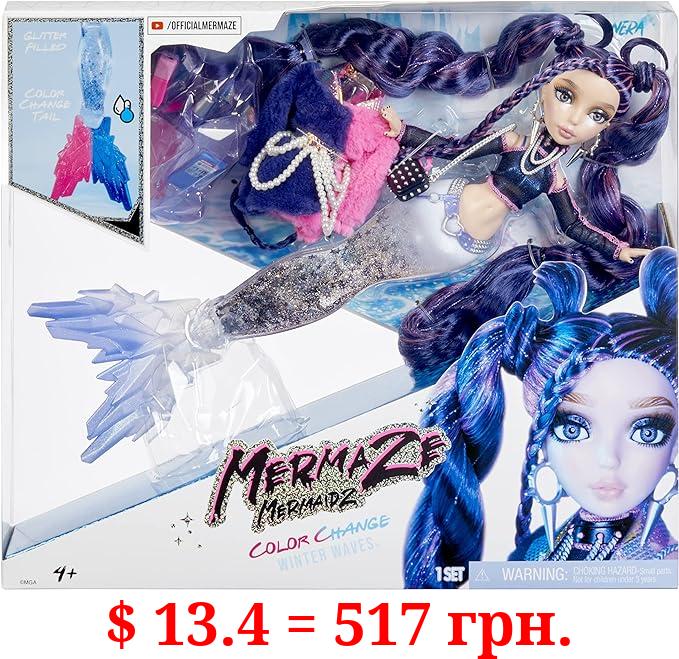 MERMAZE MERMAIDZ™ Winter Waves Nera™ Mermaid Fashion Doll with Color Change Fin, Glitter-Filled Tail and Accessories