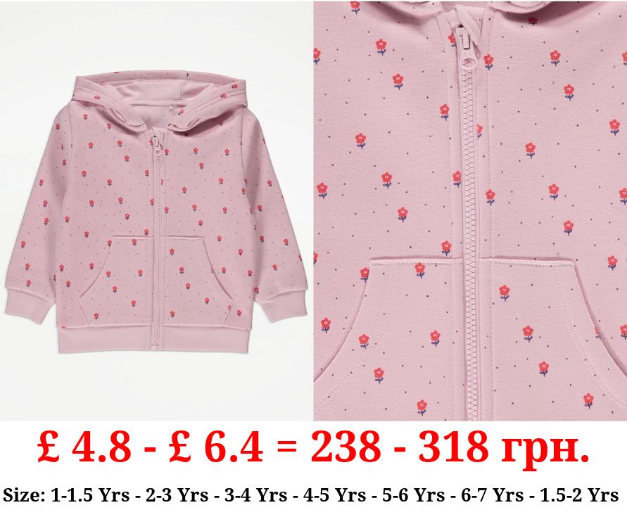 Pink Spot Floral Print Zip Up Hoodie