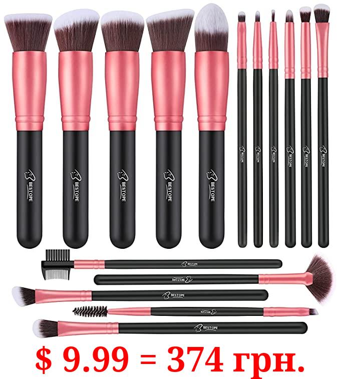 Makeup Brushes Makeup Brush Set - 16 Pcs BESTOPE PRO Premium Synthetic Foundation Concealers Eye Shadows Make Up Brush,Eyeliner Brushes(RoseGold)