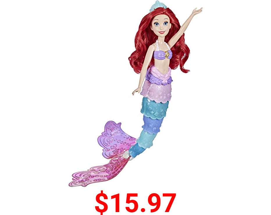 Disney Princess Rainbow Reveal Ariel, Color Change Doll, Water Toy Inspired by The Disney’s The Little Mermaid, for Girls 3 and Up