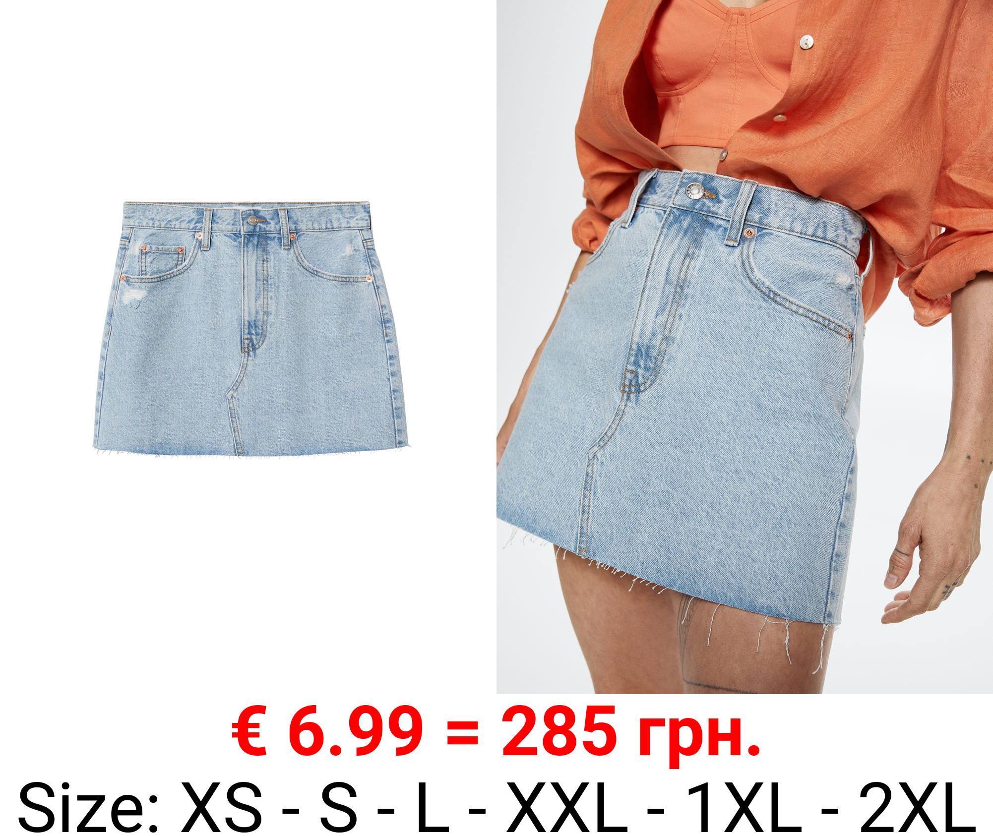 minifalda vaquera bajo deshilachado