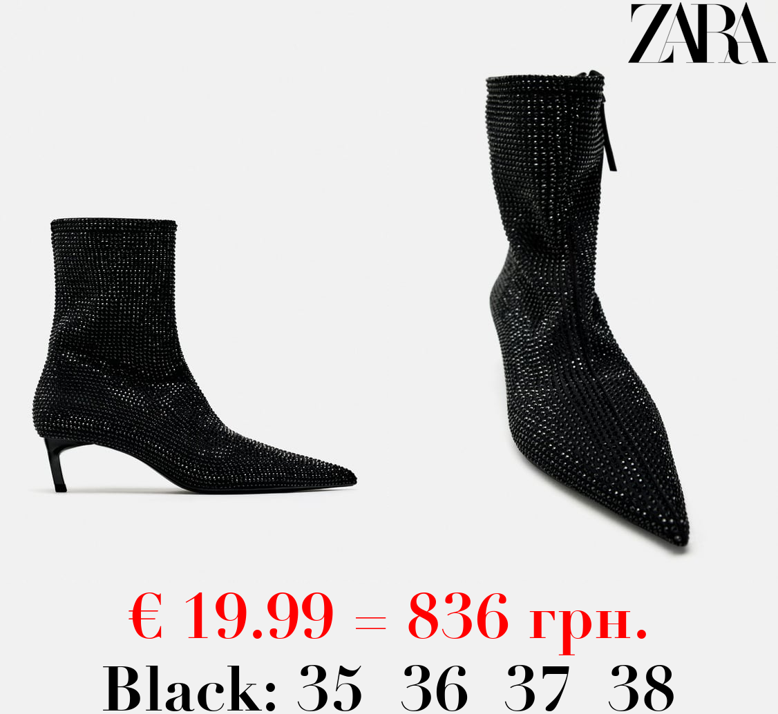 HIGH-HEEL ANKLE BOOTS WITH RHINESTONES