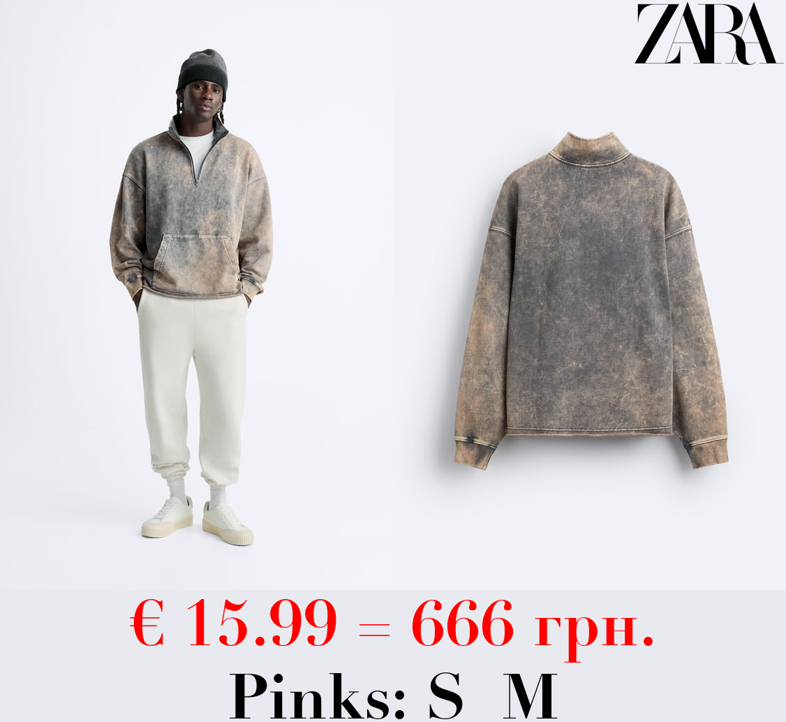 ACID WASH PRINT QUARTER-ZIP SWEATSHIRT