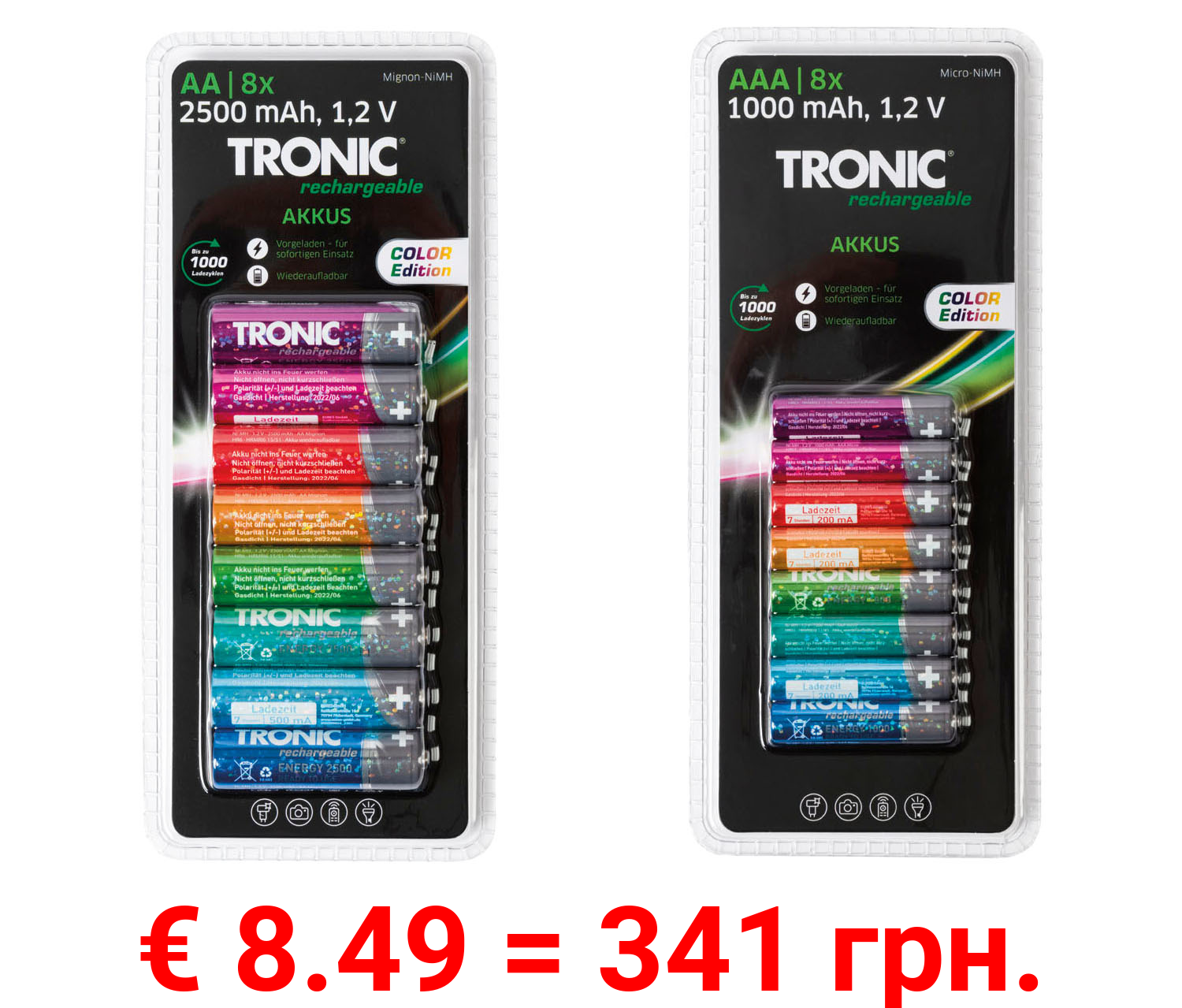 TRONIC® NiMH-Akkus »Ready 2 Use Color«, 8 Stück
