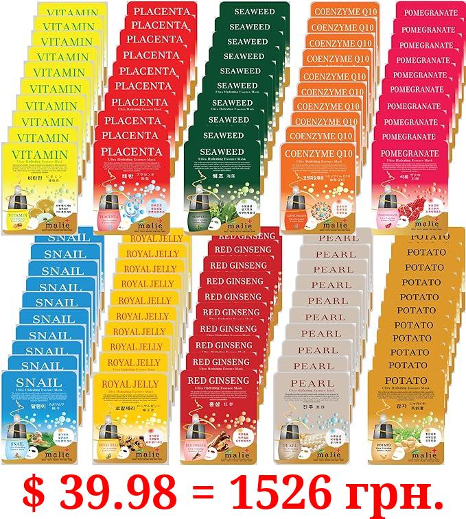 101 pcs COMBO, Ultra Hydrating Essence Mask, Korean Facial Mask Sheet (10 x 10 Types+ 1 random), Made in Korea
